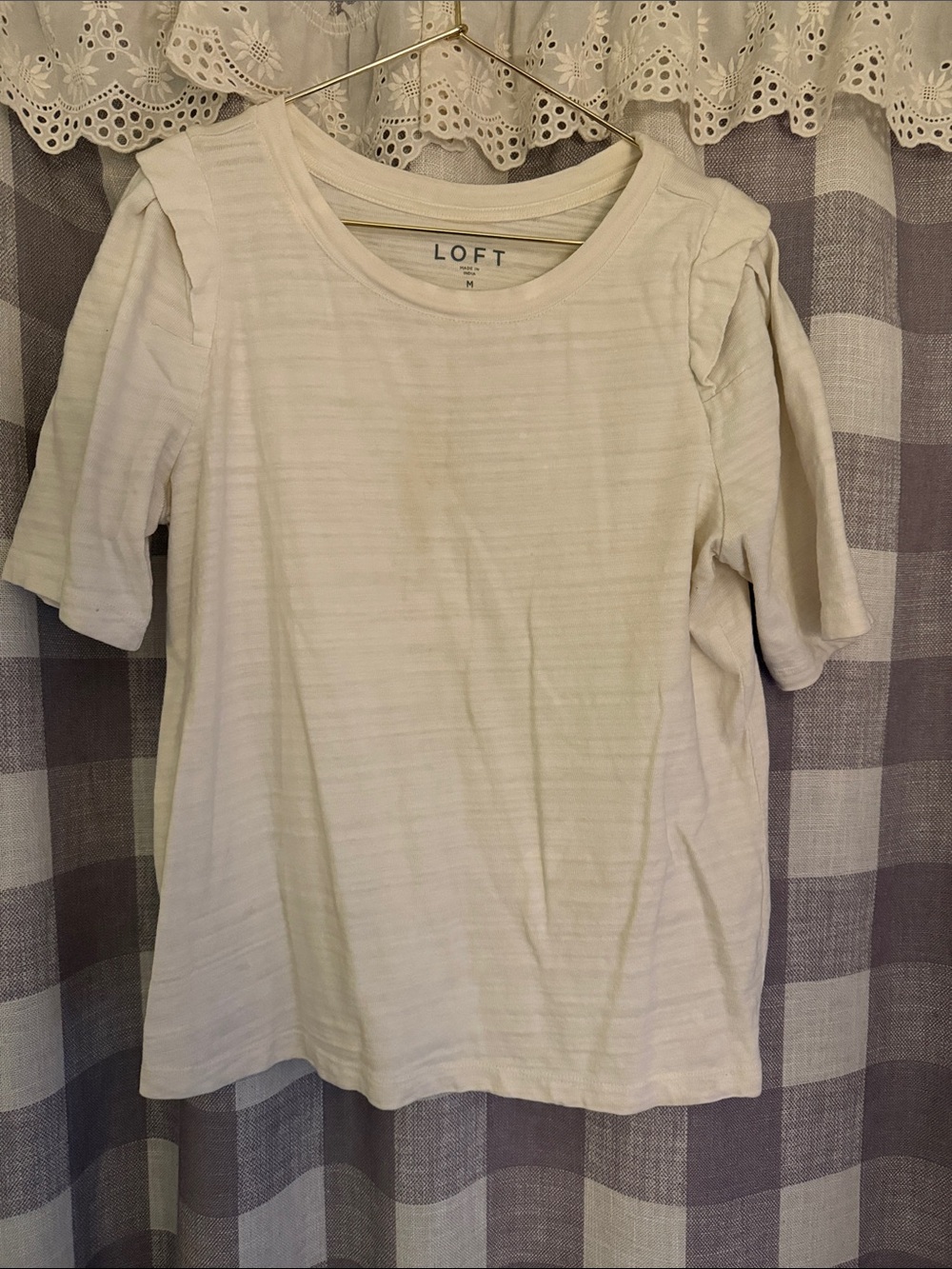 LOFT Cream Short-Sleeve Textured Tee